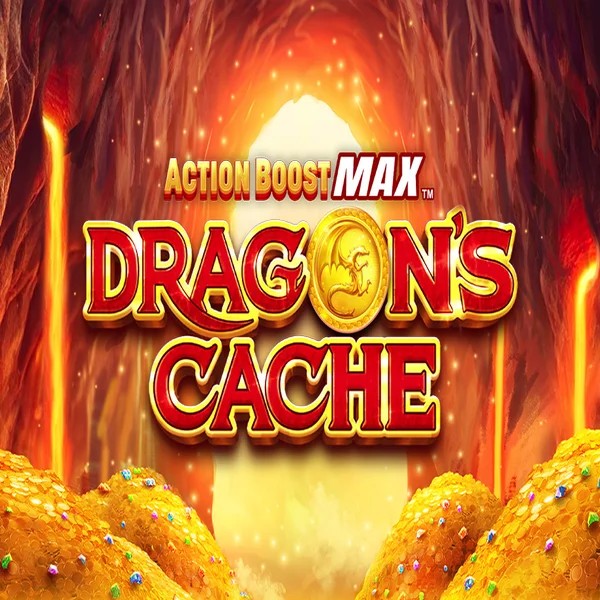 Action Boost Max Dragon's Cache slot logo by SpinPlay Games at Gambiva Casino